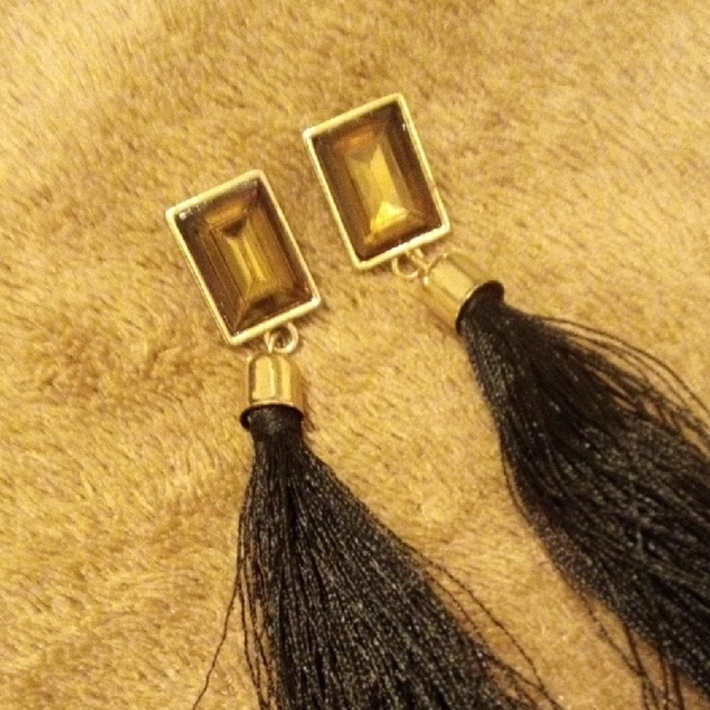 Chic Black and Gold Tassel Earrings - Picture 3 of 5